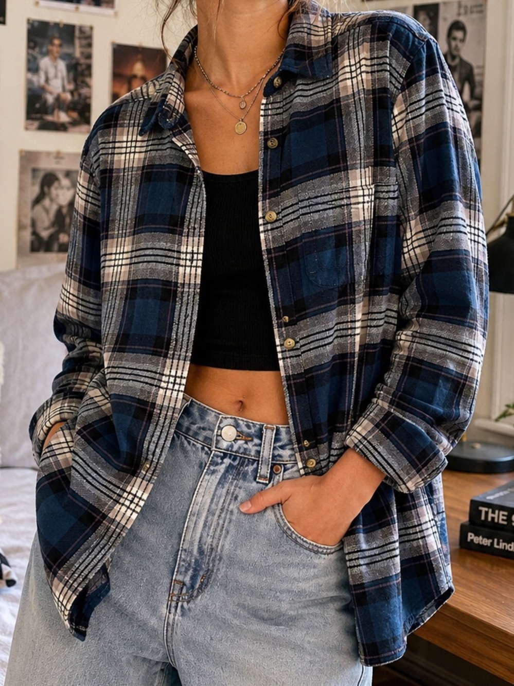 American Eagle 90s Grunge Flannel Boyfriend Shirt Fall Layering Size XS
